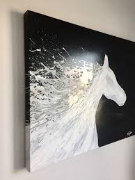 Black And White Horse Painting White Horse Painting On Canvas White Stallion Running Wild Horse Canvas Painting Horse Painting White Horse Painting