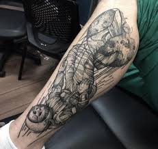 Dead space marker leg tattoo by cutbait on deviantart. Small Black Ink Engraving Style Dead Space Man With Moon Tattooimages Biz