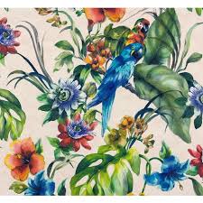 Shop 51 floral bird wallpaper on houzz get inspired with our curated ideas for products and find the perfect item for every room in your home. Exotic Bird Parrot Tropical Flowers Wallpaper Vinyl Floral Blue Green Off White
