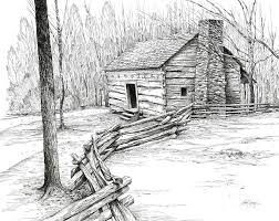 Landscape Drawing John Ownby Cabin By Bob George Landscape Drawings Landscape Pencil Drawings Cabin Art