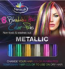 Nevayah Hair Chalk Temporary Hair Multicolor Dye Pens Purple Sapphire Blue Pink Gold Silver Green 6 Hair Chalk Temporary Hair Color Metallic Hair