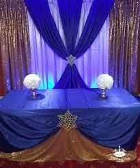 Beautiful Decor In Blue And Gold For An Elegant Event Littlemagicevents Elegant Blue Gold Wedding Reception Backdrop Beautiful Decor Backdrop Decorations
