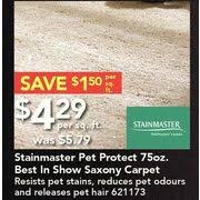 When those adventures get messy, stainmaster® petprotect® carpet is ready. Lowe 039 S Stainmaster Pet Protect 75 Oz Best In Show Saxony Carpet Redflagdeals Com