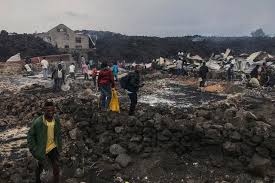 Lava from a volcanic eruption approached the airport of eastern democratic republic of congo's main city of goma late on saturday, and the government new fractures were opening in the volcano, letting lava flow south toward the city after initially flowing east toward rwanda, said dario tedesco, a. H Rigsjxskaesm