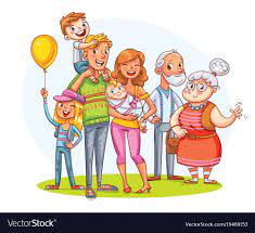 My Big Family Together Family Portrait Father Mother Daughter Son Grandparents Funny Cartoon Ch Funny Cartoon Characters Family Cartoon Family Drawings