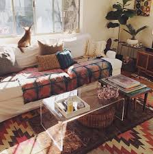Boho Sitting Room Lucite Coffee Table White Sofa Home Decor Home House Interior
