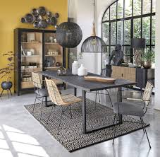 Weston home rectangular concrete top dining table. Slate Grey Oak And Metal 8 10 Seater Dining Table W220 Leone Maisons Du Monde