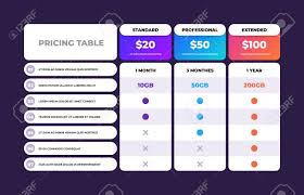Pricing Table Comparison Business Web Plans Column Grid Design