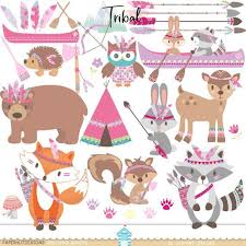 Girls Tribal Animals Clipart Woodland Animals Camping Clip Etsy Tribal Animals Animal Clipart Album Art Design