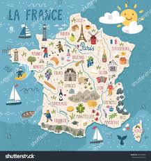 Vector Stylized Map Of France Travel Illustration With French Landmarks People Food And Animals Carte Voyage Carte Paris Les Regions De France