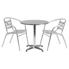 Flash Furniture 27 5 In Round Aluminum Indoor Outdoor Table With 2 Slat Back Arm Chairs Outdoor Tables Outdoor Table Settings Outdoor Bistro Set