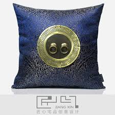 匠心宅品新中式高档别墅样板房抱枕靠包手工铜扣蓝金提花装饰枕 textured throw pillows pillows throw pillows