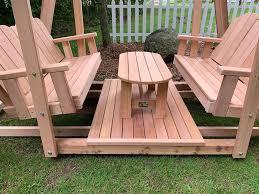 Framed Four Seat Cedar Swing W Center Platform Table In 2020 Modern Gazebo Yard Swing Hot Tub Deck