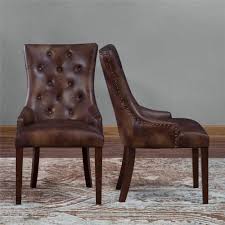 Set Of 2 Rich Brown Leather Dining Chairs Rustic Tufted Nailheads Homeimprovements Con Tufted Dining Chairs Leather Dining Chairs Leather Dining Room Chairs