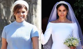 Meghan's veil was held in place by queen mary's diamond bandeau tiara, lent to her by the queen. Royal Wedding Princess Eugenie S Dress Will Be Nothing Like Meghan S Royal News Express Co Uk
