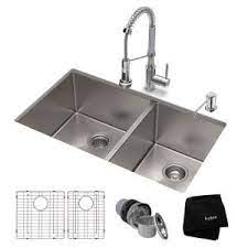 Select from a wide variety of kitchen faucets online. Kraus Standart Pro All In One Undermount Stainless Steel 33 In Double Bowl Kitchen Sink With Faucet In Chrome Khu103 33 1610 53ch The Home Depot Double Bowl Kitchen Sink Sink Kitchen Sink