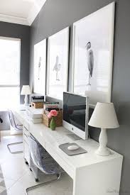 Ikea Micke Desk Setup In Home Office For Two It Can Be For One I Like The Pop Of White Against The G Ikea Home Office Guest Room Office Home Office