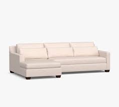 Deep seats and sumptuous cushions make this sofa feel luxurious. York Square Arm Deep Seat Upholstered Sofa Double Chaise Sectional Pottery Barn