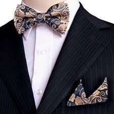 Paisley Floral Navy Blue Yellow Khaki Gold Tuxedo Pre Tied Mens Bow Tie Pocket Square 100 Silk Set Adjustable Wholesale Party Aliexpress Mobile