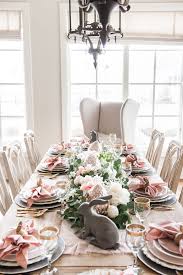 Dahey decorative mason jar centerpiece wood tray with artificial flowers rustic country farmhouse decor for home coffee table dining room living room kitchen. Beautiful Easter Tablescape Pink And Gray Easter Table Setting