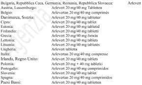 Blister contenente 7 compresse rivestite con film. Arlevertan 20 Mg 40 Mg Compresse Bugiardino