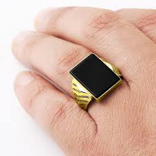 Men S Ring With Black Onyx In 10k Yellow Gold Natural Stone Ring For Men Gem Mensaccessories Ringforman Anillos De Oro Para Hombre Anillos De Oro Anillos