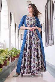 Fancy Fabric Designer Printed Gown In Blue Color