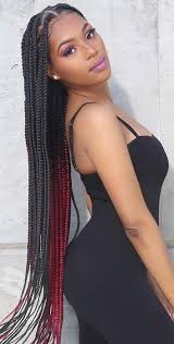 Black Box Braids With Color In The Front Pin On Braided Hairstyles