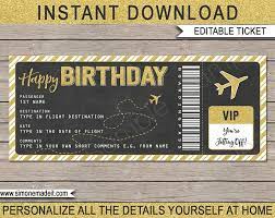 Birthday Boarding Pass Gift Surprise Trip Getaway Holiday Printable Gold Plane Ticket Voucher Instant Download Editable Text Ticket Template Surprise Trip Reveal Christmas Cruises