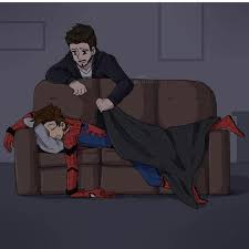 Imagine This He Was Out Late Fighting An Enemy But Then Later Got Back Home And Was Too Tired And Fell Asleep On The Cou Heros Marvel Super Heros Marvel Heros