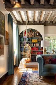 Integrate Built Ins Into Color Scheme By Matching Them To Upholstery And Drapes Cozy Eclectic Living Room Eclectic Living Room Eclectic Home