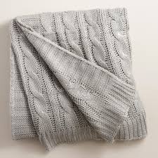 Silver Metallic Cable Knit Throw Stricken