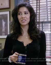 She is considered the tough guy and the badass in the precinct. Wornontv Rosa S Black Henley Top On Brooklyn Nine Nine Stephanie Beatriz Clothes And Wardrobe From Tv
