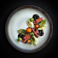 Roast Beef Parsnips Brussels Sprouts Onion With Sea Buckthorn Glaze Sauce Food Presentation Fine Food Food Plating
