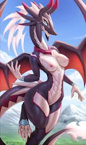 235257 - suggestive, artist:waga, dragon, fictional species, anthro,  yu-gi-oh!, areola, breasts, dragonmaid, dragonmaid strahl, female, flying,  nipples, nudity, scales, solo, solo female, tail, thick thighs, thighs,  wide hips, wings - Furbooru