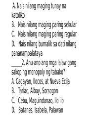 Ikaapat Na Markahang Pagsusulit Sa Ap 5 Docx Republic Of The Philippines Department Of Education Region Iv A Calabarzon Division Of Laguna District Of Course Hero Tobacco monopoly the tobacco monopoly refers to the 1782 economic program of spanish governor general jose v. ikaapat na markahang pagsusulit sa ap 5