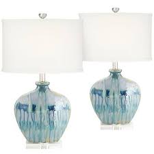 Mia Blue Drip Ceramic Table Lamp Set Of 2 57r43 Lamps Plus Table Lamp Sets Ceramic Table Lamps Table Lamps Living Room
