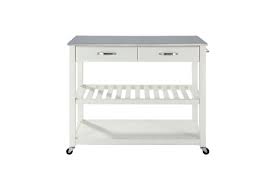 Crosley black kitchen cart with stainless top and stools. Stainless Steel Top Kitchen Cart Island With Optional Stool Storage In White