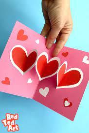 Here is how to make a great pop up card of hearts. Easy Heart Pop Up Cards Red Ted Art Make Crafting With Kids Easy Fun