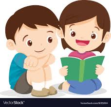 Cute Girl Reading Book With Boy Vector Image On Vectorstock School Illustration Girl Reading Book School Wall Art