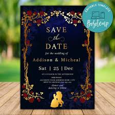 For a more classic look, there are invitations such as these that tie in the beauty and the beast colour scheme without distracting from what's really important a.k.a the fact that you're getting married! Beauty And Beast Save The Date Inspired Beauty And Beast Set Of 25 To 300 Units Fairy Tale Themed Save The Date Fairy Tale Invites Save The Dates Paper Party Supplies Gkjwonosari Com