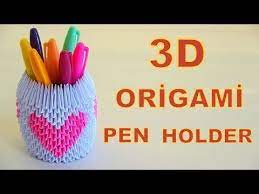 3d Origami Kalpli Kalemlik Diy 3d Origami Pen Holder Pink Heart Youtube 3d Origami Elisi Fikirleri Origami