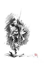 Samurai Sword Bushido Katana Martial Arts Sumi E Original Running Run Man Design Ronin Ink Painting By Mariusz Szmerdt Ink Painting Art Samurai Art