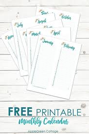 Free Printable Monthly Calendar For All The Birthdays Applegreen Cottage In 2020 Free Printable Calendar Monthly Monthly Calendar Printable Free Printables