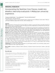 Pdf Incorporating The Nutrition Care Process Model Into Dietetics Internship Evaluation A Malaysian University Experience