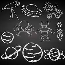 Outer Space Doodle Clipart Made With Chalk White Chalkboard Etsy Space Doodles Galaxy Drawings Clip Art