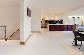 Poured Resin Floors Throughout This Family Home Luxsphere In Solid White Basement Flooring Options Basement Ceiling Ideas Cheap Terrazzo Flooring