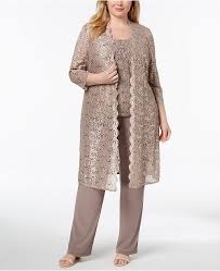 3 Pc Plus Size Sequined Lace Pantsuit Shell