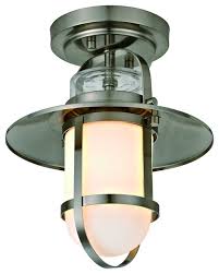 Miles 1 Light Nautical Outdoor Flush Mount With Frosted Glass Brushed Nickel Beach Style Outdoor Flush Mount Ceiling Lighting By Eleven 75 Design Inc