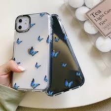 Upgrade your iphone with this cute and trendy blue butterflies phone case. New Fashion Blue Butterfly Shockproof Transparent Phone Cases For Iphone 11 Pro X Xs Max Xr 7 8 Plus Soft Clear Transparent Tpu Back Cover Case Wish